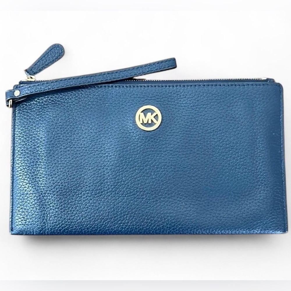 Michael Kors large zip clutch wristlet, blue